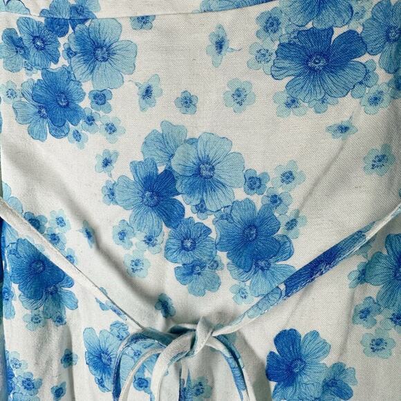 Rixo Cecile Blue Victoria Floral Midi Sun Dress Size US 10 Large Linen Blend - Picture 5 of 13